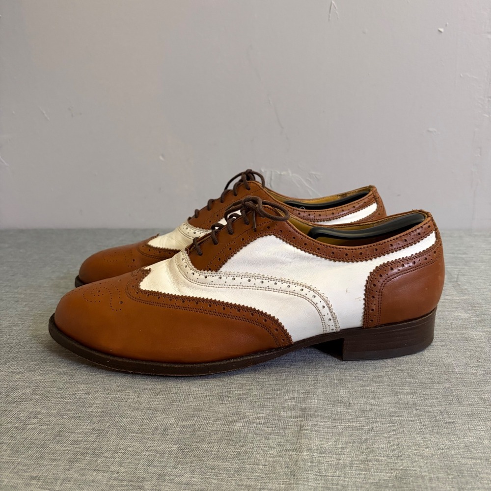 T.O. Dey Wingtip Oxfords Mens 10 Brown White Custom Made Spectator Vintage Shoes